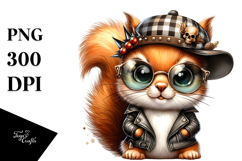 cute baby squirrel with hat and sunglasses, Premium PNG Product Image 1