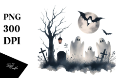 Simple Halloween Scene with Ghost PNG Product Image 1