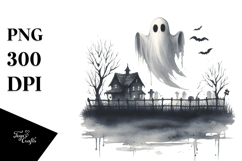 Simple Halloween Scene with Ghost PNG Product Image 1