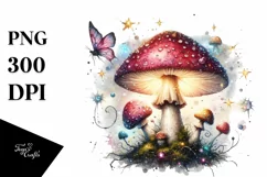 Shiny Magical Mushroom Watercolor Splash PNG Product Image 1