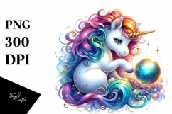 Colorful Baby Unicorn with Magic Orb PNG Product Image 3