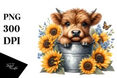 Centered Cute Baby Highland Cow with Sunflower PNG Product Image 3