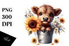 Centered Cute Baby Highland Cow with Sunflower PNG Product Image 3