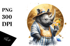 Rhino Wearing Beachwear Drinking a Cocktail, PNG Product Image 1