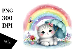 Baby Cat in Front of Rainbow PNG Product Image 1