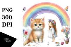 Baby Cat in Front of Rainbow PNG Product Image 1