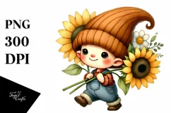 Baby GNOME with Big Hat, Sunflower PNG Product Image 1