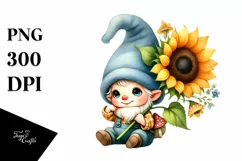 Cute Baby GNOME with Sunflower PNG Product Image 1