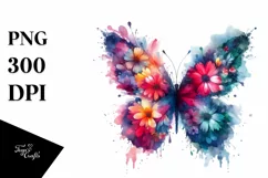 Half Flowers, Vibrant Butterfly | Sublimation Clipart Product Image 1