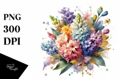 Abstract Bouquet with Hyacinth in Gold Foil Clipart Product Image 1