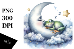 Baby Frog Sleeping on Moon and Cloud PNG Product Image 1