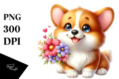 Cute Cartoon Pembroke Welsh Corgi with Big Eyes PNG Product Image 1