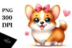 Cute Cartoon Pembroke Welsh Corgi with Big Eyes PNG Product Image 1