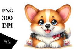 Cute Cartoon Pembroke Welsh Corgi with Big Eyes PNG Product Image 1