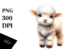 Digital Watercolor Cute Baby Lamb PNG Product Image 1