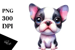 Cute Watercolor Boston Terrier, Colorful PNG Product Image 1