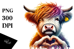 Colorful Highland Calf with Heart Sign PNG Product Image 1