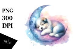 Colorful Baby Dog Moon | Sublimation Clipart Product Image 1
