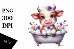 Cute Highland Cow with Violet in Bath Tub | Clipart Product Image 3