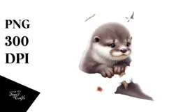Baby Otter on Spring Flower PNG Product Image 1