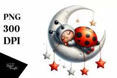 Vibrant Baby Ladybug Moon Stars | Clipart Product Image 3