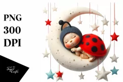 Vibrant Baby Ladybug Moon Stars | Clipart Product Image 3