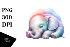 Baby Elephant Watercolor Sleeping Pastel Product Image 1