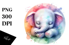 Baby Elephant Watercolor Sleeping Pastel Product Image 1