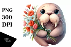 Watercolor Cute Walrus Big Eyes Standing Up Product Image 1