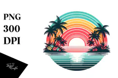 Retro Tropical Rainbow Sunset PNG Product Image 1