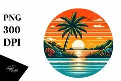 Retro Tropical Island Sunset | Sublimation | PNG Clipart Product Image 1