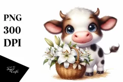 Colorful Smiling Highland Cow Lily Basket Clipart Product Image 1