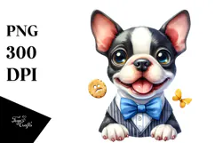 Cute Boston Terrier Dog with Big Eyes, PNG Product Image 1