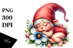 Digital Watercolor Baby Gnome with Big Eyes, High-Res PNG Product Image 1