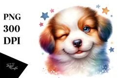 Colorful Baby Dog Winking | Sublimation Clipart Product Image 1