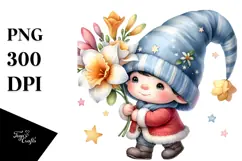 Cute Baby GNOME with Freesia PNG Product Image 1