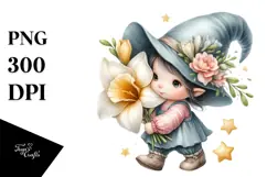 Adorable Gnome with Freesia PNG Product Image 1