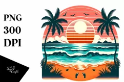 Retro Tropical Beach Sunset | Sublimation | PNG Clipart Product Image 1
