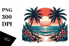 Retro Tropical Beach Sunset | Sublimation | PNG Clipart Product Image 1