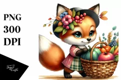 Quirky Baby Fox Autumn Basket Clipart Product Image 1