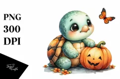 Cute Baby Turtle with Pumpkin, PNG Product Image 1