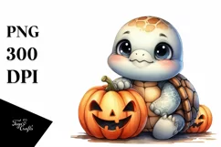 Cute Baby Turtle with Pumpkin, PNG Product Image 1