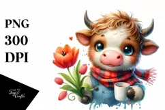 Cute Highland Cow with Tulip in Cup | Clipart Product Image 3