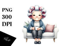 Old Lady Sitting on Sofa with Mug | Clipart Product Image 1