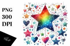 Colorful Digital Star with Hanging Hearts PNG Product Image 1