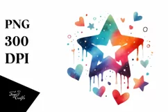 Colorful Digital Star with Hanging Hearts PNG Product Image 1
