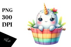 Sweet Baby Narwhal in Wooden Bucket | Clipart Product Image 3