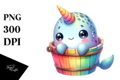 Sweet Baby Narwhal in Wooden Bucket | Clipart Product Image 1