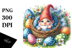 Baby Gnome in Grass with Easter Eggs PNG Product Image 1