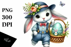 Bunny with Jeans and Hat, Watercolor PNG Product Image 1